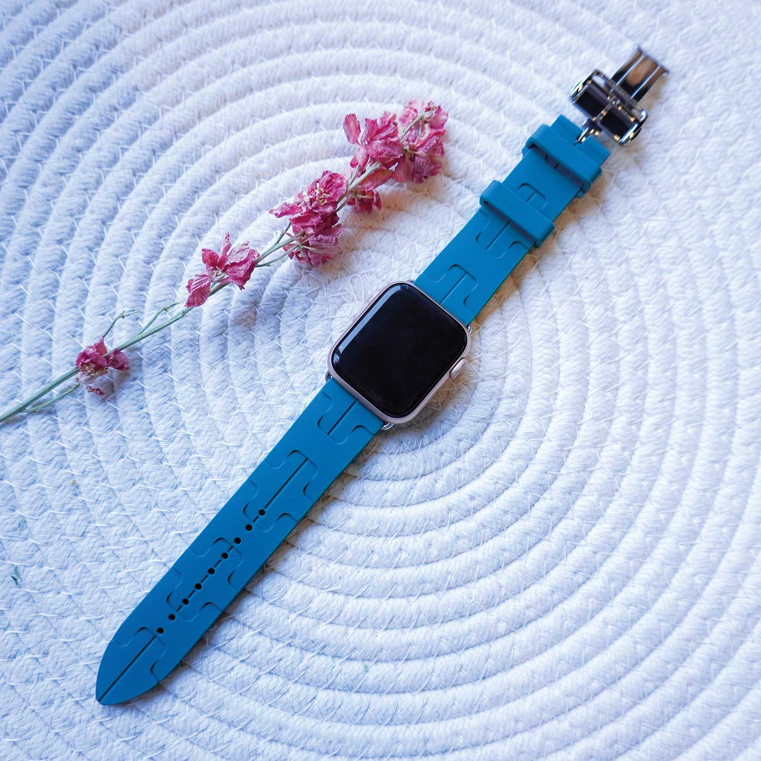 Bracelet sport Hermès simple tour kilim Apple Watch - vert sapin
