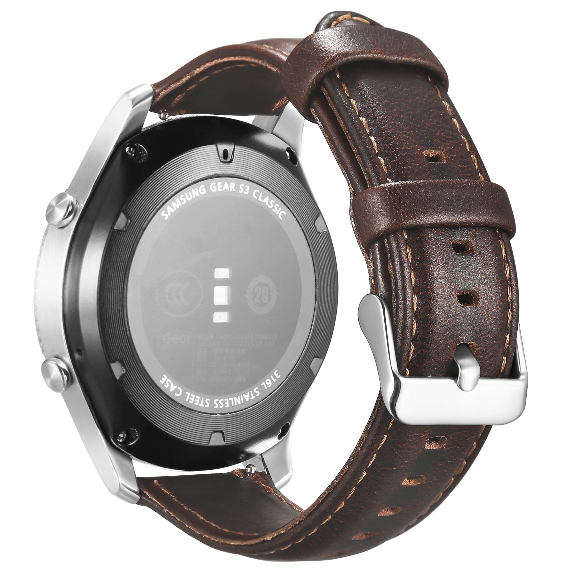 Bracelet en cuir Garmin Vivoactive / Vivomove véritable - marron foncé