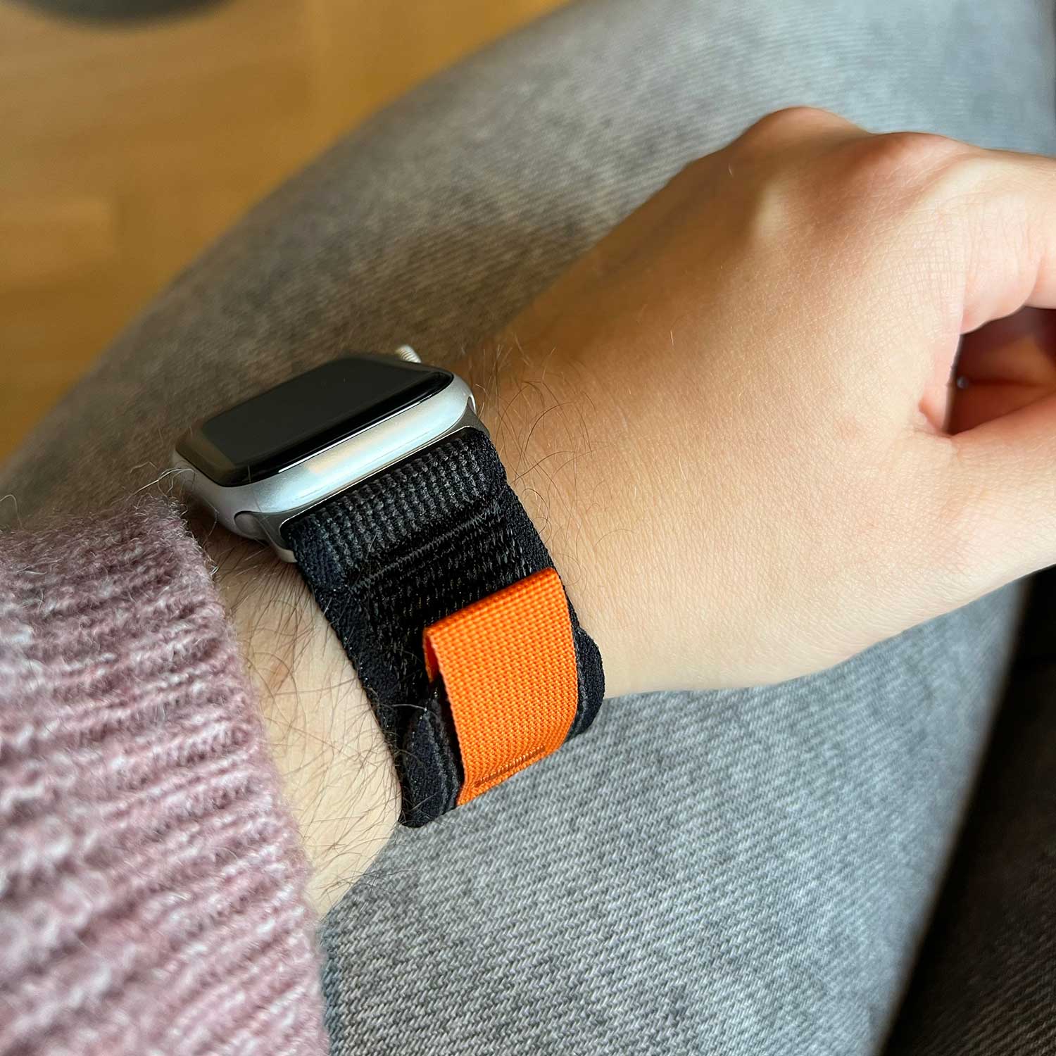 Bracelet Boucle Trail en nylon Apple Watch - noir gris