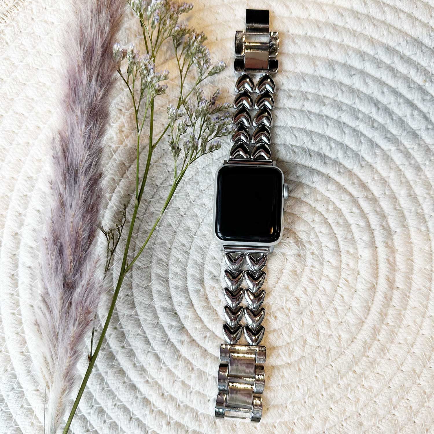 Bracelet à maillons en acier cœur Apple Watch - argent