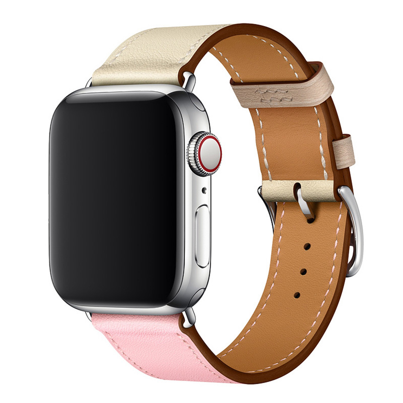 Bracelet en cuir simple tour Apple Watch - blanc rose