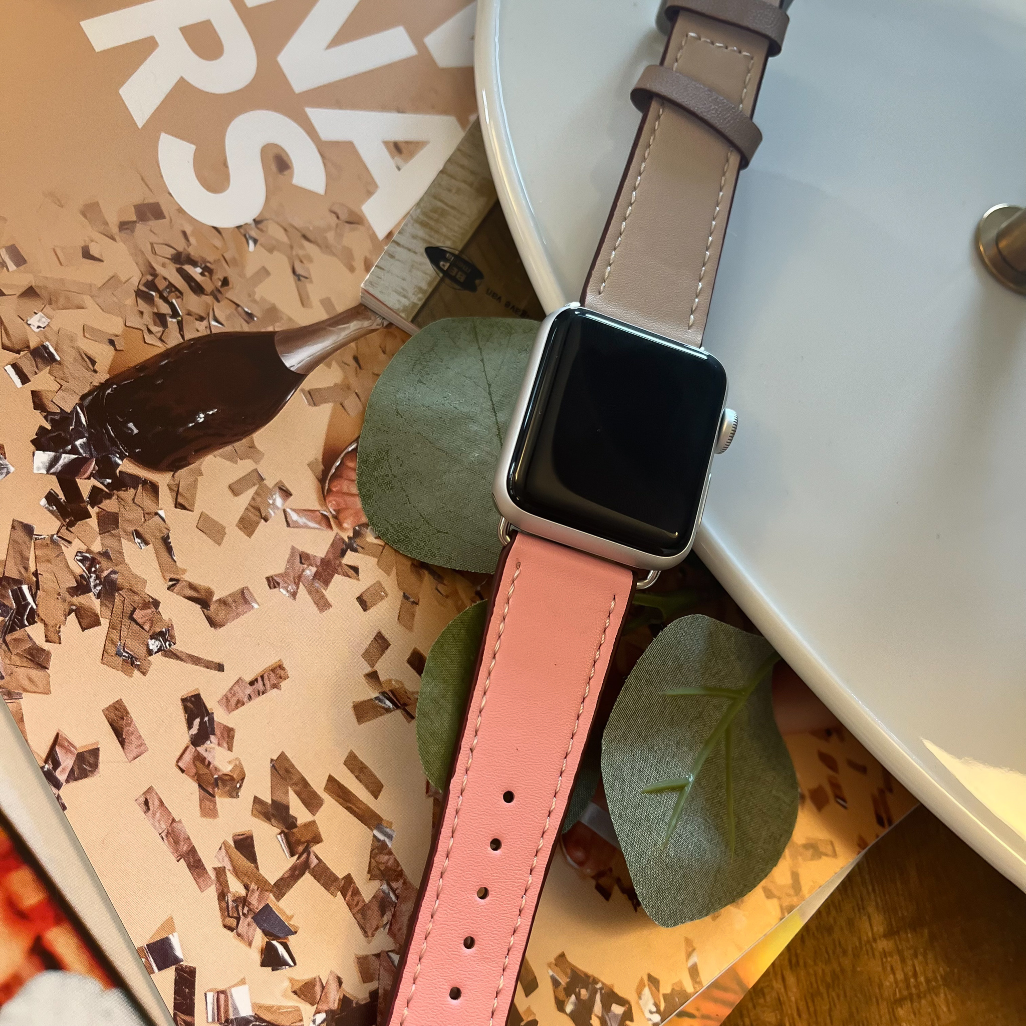 Bracelet en cuir simple tour Apple Watch - blanc rose