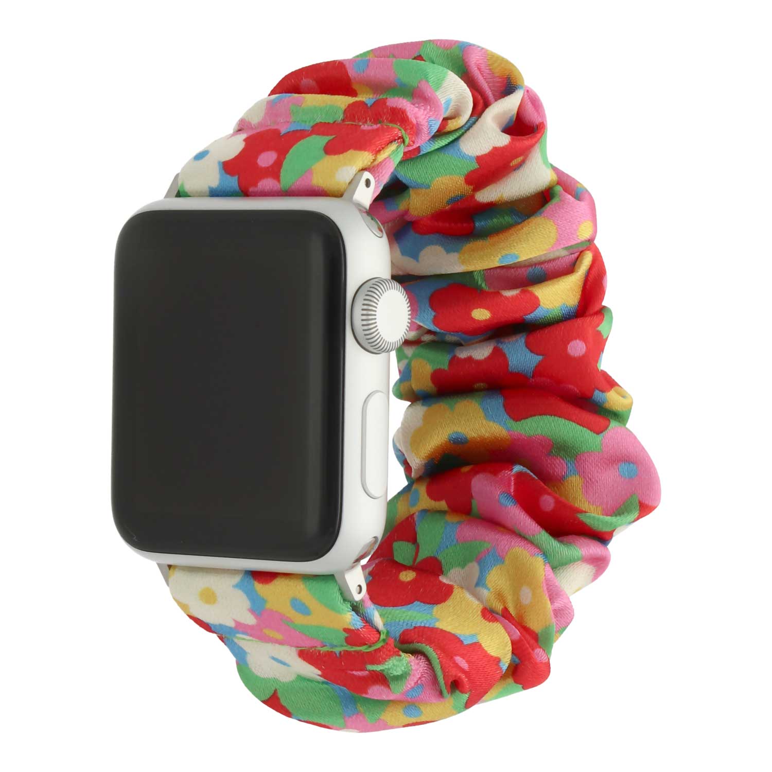 Bracelet nylon Scrunchie Apple Watch - Fleurs arc-en-ciel