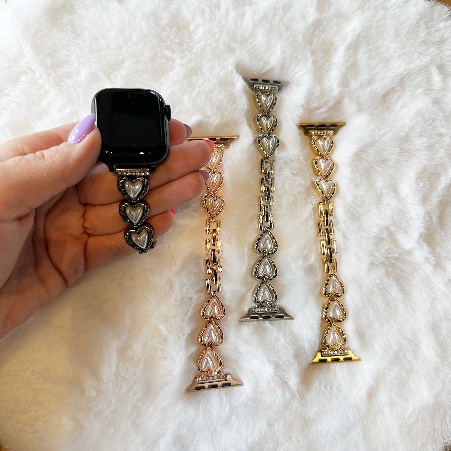 Bracelet à maillons en acier cœur Apple Watch - Demi noir