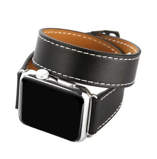 Bracelet en cuir ceinture longue Apple Watch - noir