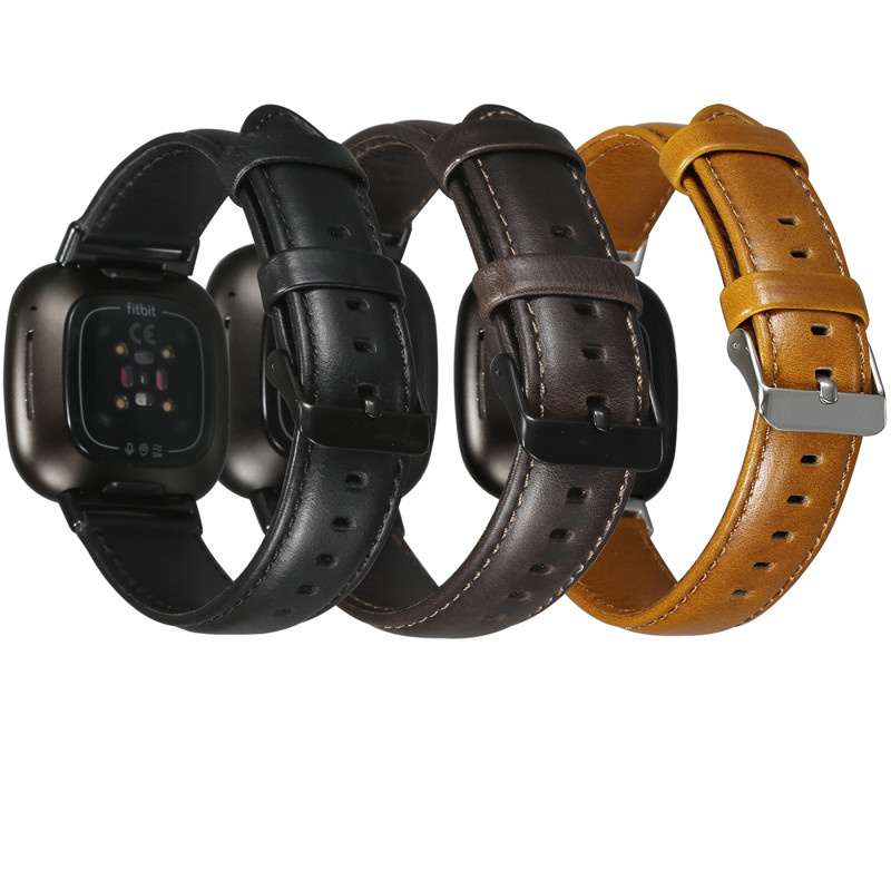 Bracelet véritable en cuir Fitbit Versa 3 / Sense - noir