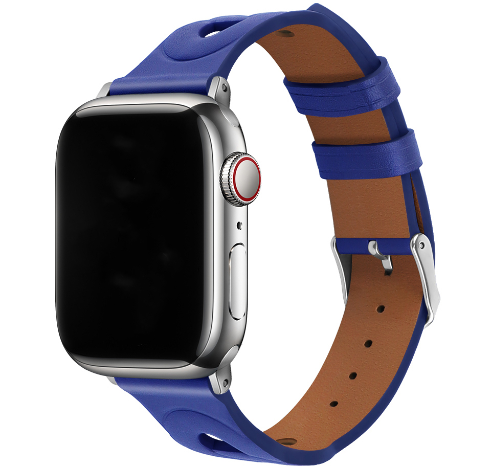 Bracelet en cuir Hermès anneau Apple Watch - bleu clair