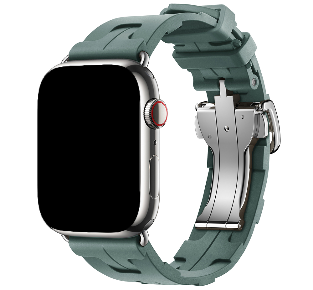 Bracelet sport Hermès simple tour kilim Apple Watch - vert sapin