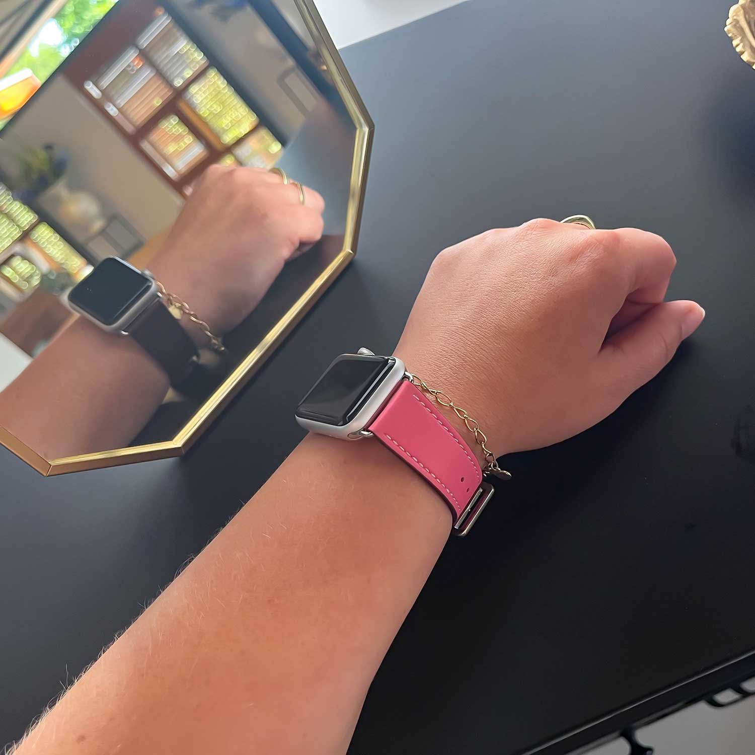Bracelet en cuir simple tour Apple Watch - rose mauve