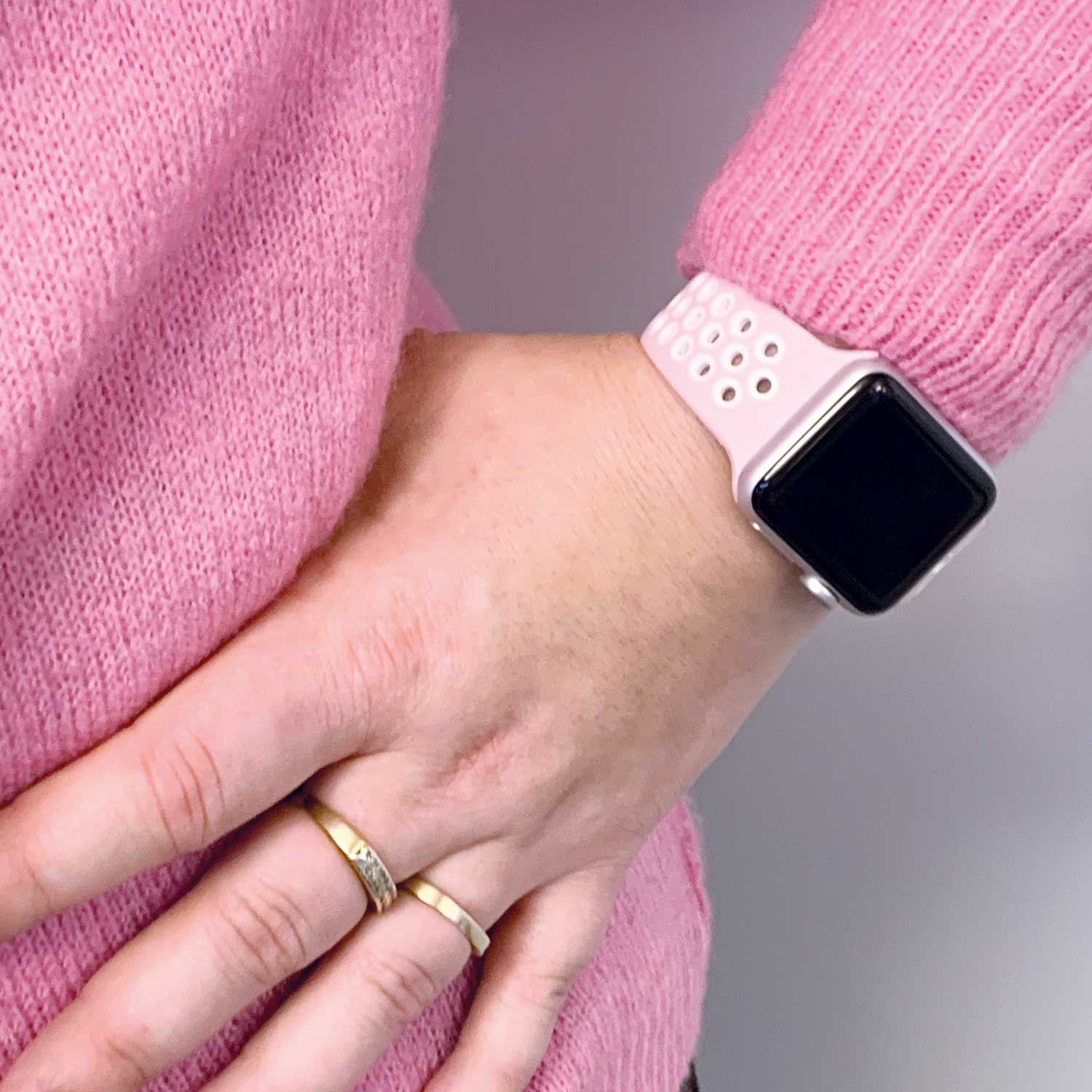 Bracelet sport double Apple Watch - rose pâle blanc