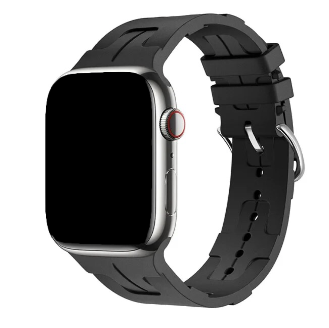 Bracelet sport Hermès simple tour boucle de ceinture kilim Apple Watch - noir