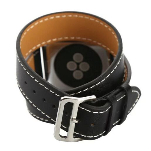 Bracelet en cuir ceinture longue Apple Watch - noir