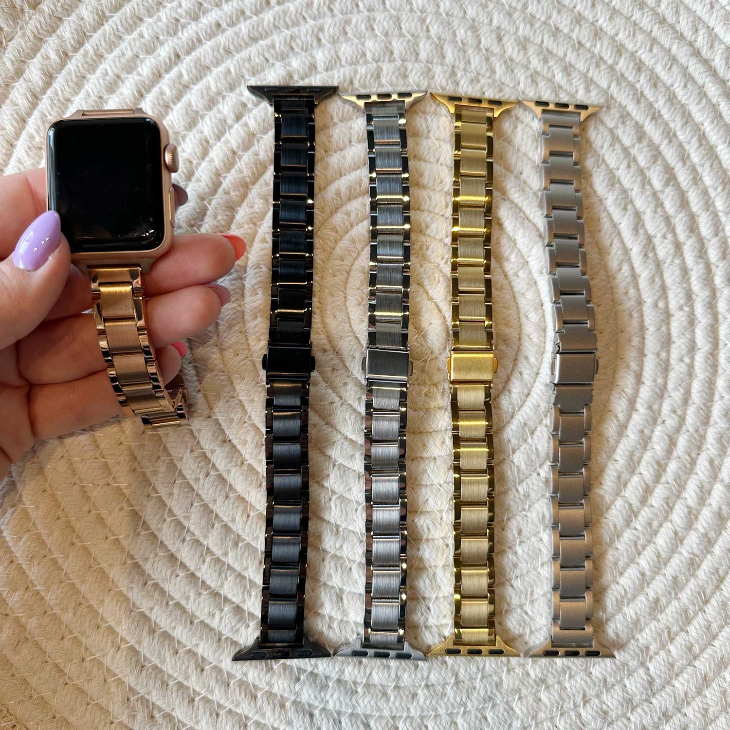 Bracelet à maillons fins Noor Apple Watch - Or Rose