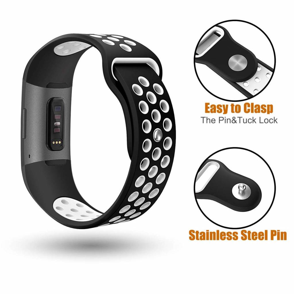 Bracelet sport double Fitbit Charge 3 & 4 - noir blanc