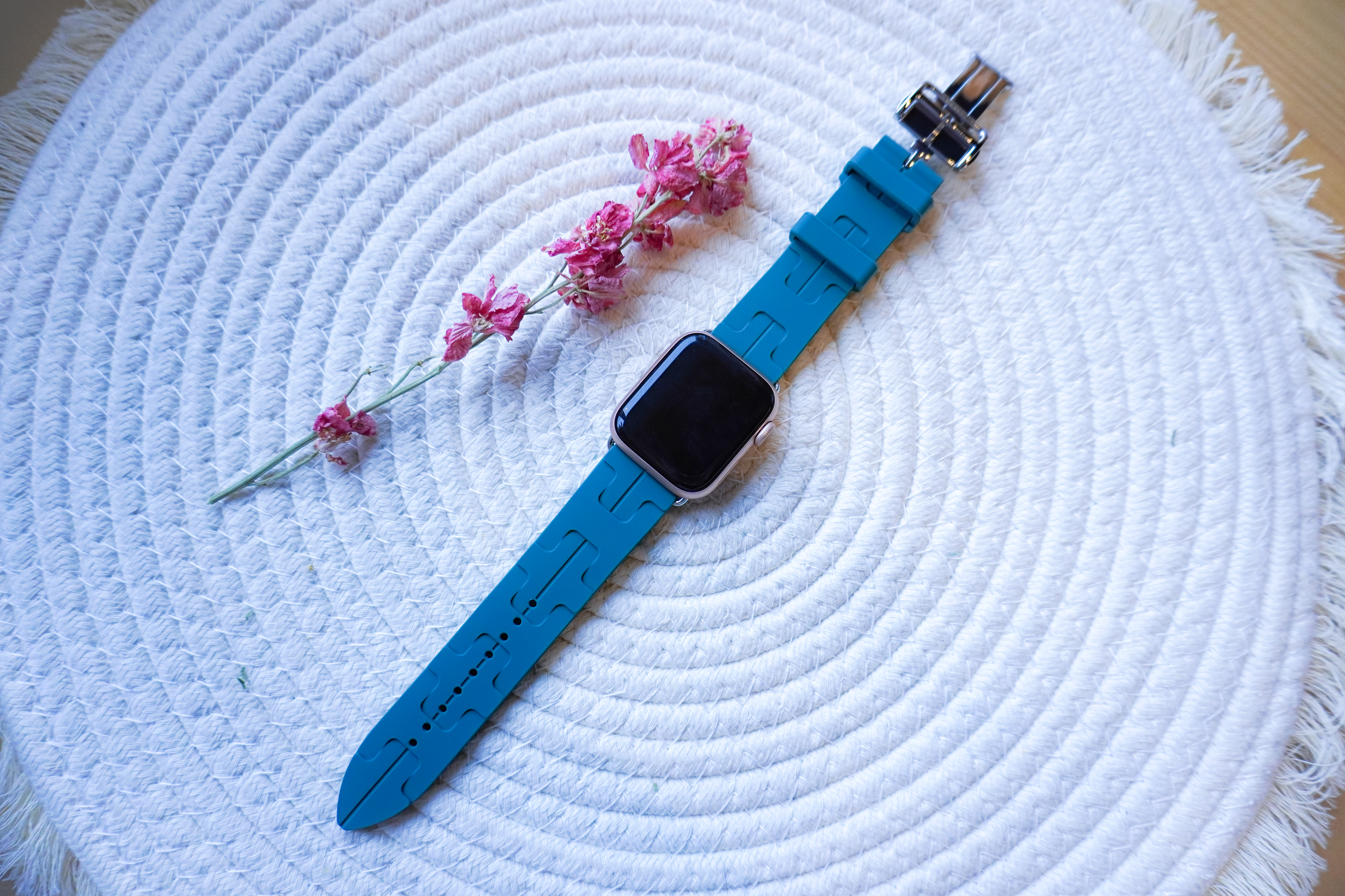 Bracelet sport Hermès simple tour kilim Apple Watch - vert sapin