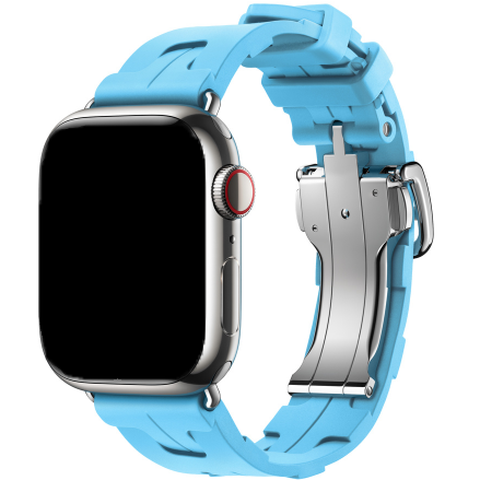 Bracelet sport Hermès simple tour kilim Apple Watch - Bleu Céleste