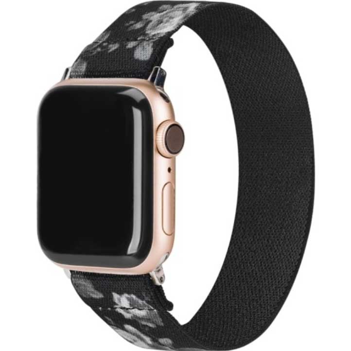 Bracelet nylon Apple Watch - fleurs noir