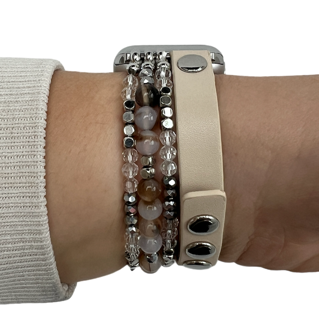 Bracelet en cuir bijoux Apple Watch - blanc