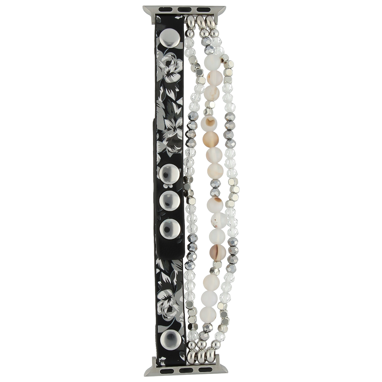 Bracelet en cuir bijoux Apple Watch - fleurs noir